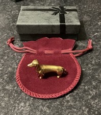 Lucky Miniature Brass Dachshund Dog Collectable Pouch Pets Ornaments, Gift Box