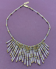 Gold Silver Glass Seed Bead Bib Choker Necklace Statement Jewellery L: 34cm