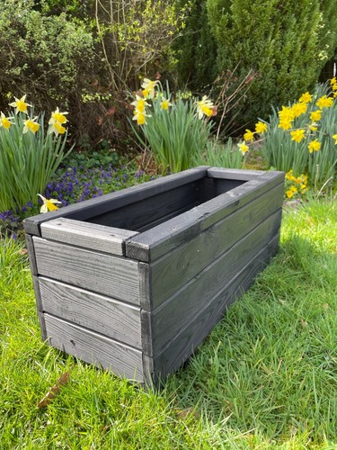 Black wooden planter - black,