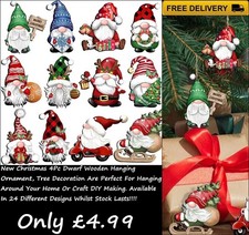 4pc Christmas Dwarf Wooden Hanging Ornament, Christmas Tree Decoration DIY Craft