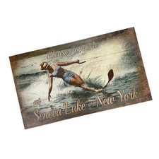 Red Horse Seneca Lake Water Skiing Vintage Style Wooden Sign Retro Wood