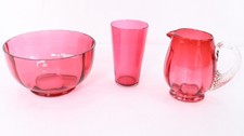 3 x Cranberry Glass. Bowl, Jug
