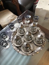 31 Pieces Silver Plated Turkish Tea Glasses With Saucers And Tray  Set.
