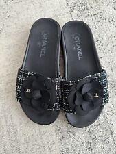 Chanel Sliders Tweed Camellia