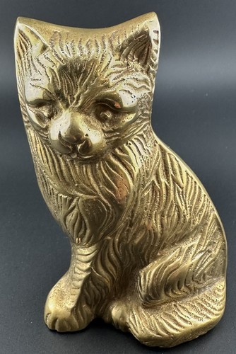 Vintage brass etched cat - etched,