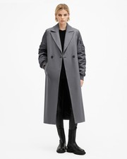 AllSaints Women's Paulah Overcoat Grey Size 6 Wool Blend Double-Breasted