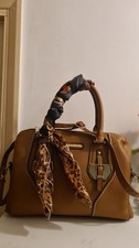 Women Catwalk Tan PU Leather Bowling  Grab Shoulder Strap Bag Size 29x24x16cm