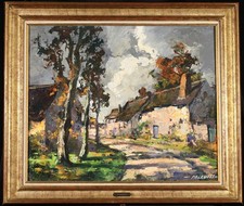 ROBERT FALCUCCI (1900-1989) LARGE SIGNED FRENCH OIL CANVAS - VILLAGE AUTUMN