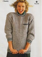 womens easy knit fisherman rib sweater chunky knit knitting pattern COPY a25