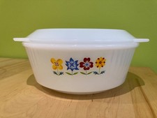 Phoenix Opalware Casserole With Lid Folk Flowers Pattern Vintage Good Condition 