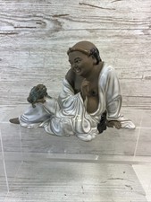 Vintage Chinese Shiwan Mudman Sitting Figure with Toad Mud Man Oriental Ceramic