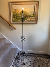 Vintage Black Wrought Iron Floor Lamp | French Rustic Gothic Industrial Style