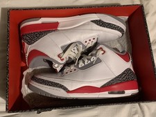 NIKE AIR JORDAN 3 RETRO TRAINERS IN WHITE,RED,BLACK AND CEMENT GREY-UK SIZE 9.5