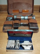 Vintage WILKINSON Razor Mens Shaving / Grooming Set ~ 9 Items ~ Leather Case 