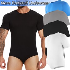 Mens One Piece Short Sleeve Bodysuit Romper Pajamas Basic Top T-Shirts Underwear