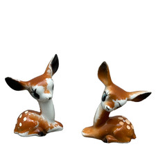 Vintage Kitsch Hand Painted Deer Figurines Pair Bambi Style Woodland Ornaments
