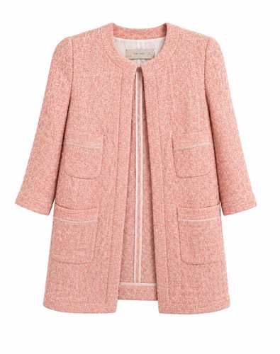 Pink long boucle jacket - boucle, xs