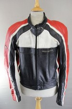 HEIN GERICKE BLACK, RED & WHITE LEATHER BIKER JACKET WITH CE ARMOUR 40-42 INCH