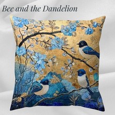 Golden Chinoiserie Style Bird and Floral Plush Cushion COVER  45cms x 45cms