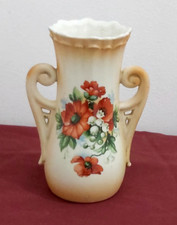 Vintage Czechoslovakian Floral Art Deco Ceramic Pottery Vase 6 3/4 Tall   m