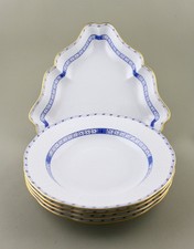 HEREND BLUE GARDEN TRIANGULAR DISH & 4 X RIMMED SOUP PLATES  1ST MINT!