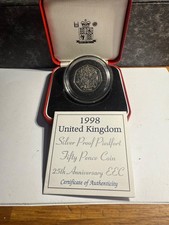 1998 50p EEC EU Stars Silver Proof Piedfort Fifty Pence Coin Royal Mint .925