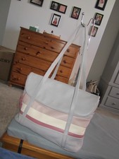 Radley Shoulder Bag Stripe Leather Grey Taupe Pink Medium