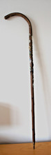 Antique Wooden Walking Hiking Stick 14 v. old badges, metal point, Alpine.