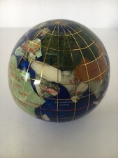 Gemstone Globe Paper Weight 3.25" Diameter w/ Inlaid Semi-Precious Stones