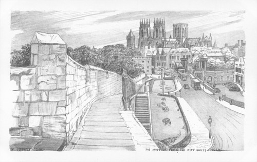 York minster drawing postcard - york, -minster