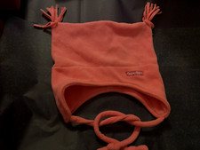 Gagou Tagou 3-9 month baby hat with drawstrings, pink fleece, pom poms