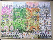 Galison 1000 piece jigsaw puzzle "Dog Park in Four Seasons" (1 Piece Missing)