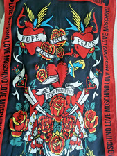 Moschino rectangle silk scarf tattoo style hearts love multicoloured rare