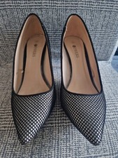 Shoes. Pavers, Black & Silver High Heeled Court Shoe, Size 6