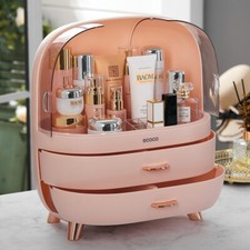 2-layer SkinCare Organizer with Transparent Cover & Lipstick Storage Area Pink