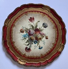 Large Vintage Italian Florentine Tray With Stunning Floral Hand Painted 43cm