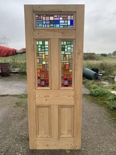 SG 53 ( 29 1/2 X 77 1/4 ) Old Original Rainbow Stained Glass Pine Door