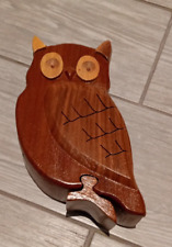 Owl Shaped Wooden Puzzle Jewellery Trinket Box Novelty Two Compartments