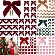 24x Small Velvet Christmas Bows for Christmas Tree, Wreath Gift Wrapping Decors