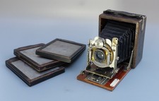 Rare Antique HOUGHTON TUDOR 1/4 PLATE Bellows CAMERA VGC Working Shutter