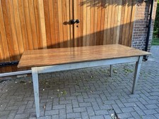 Antique French Waxed Pine Refectory Dining Table with Painted Legs L:198 cm