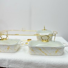 Luxury 3-Piece Ceramic Serving– Elegant Buffet Server, Dinning , Hot Food Warmer