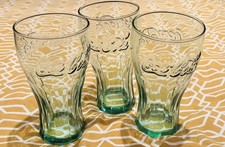 3 x Coca Cola Vintage Style Glasses Green Tint 1/2 Pint in excellent condition.