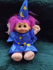 Vintage RUSS TROLL - WIZARD - COMPLETE - With HAT & WAND - With PINK HAIR - 9”