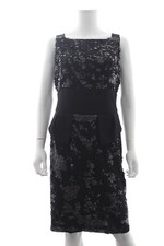 Elie Saab Sequin Embellished Crepe Sleeveless Dress / Black