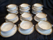 12 X Royal Doulton Royal Gold Two Handled Soup Bowls With Saucers Ex Cond