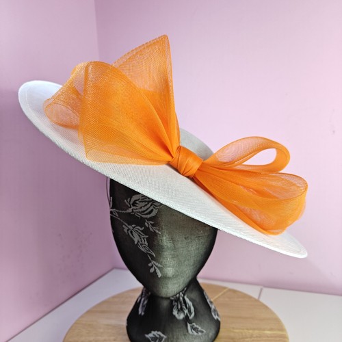 White orange large fascinator - white,