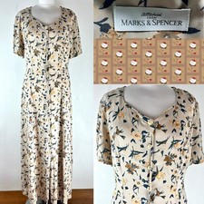 St Michael 1990s Button Down Floral Dress Size U.K. 12 Vintage Brown Florals