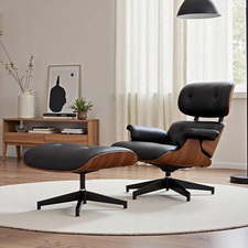 Uk Eames Style Lounge Chair And Ottoman Leather Club Seat Swivel Armchair