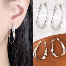 925 Sterling Silver Large Twist Hoop Circle Huggie Earrings Women gift for Mum